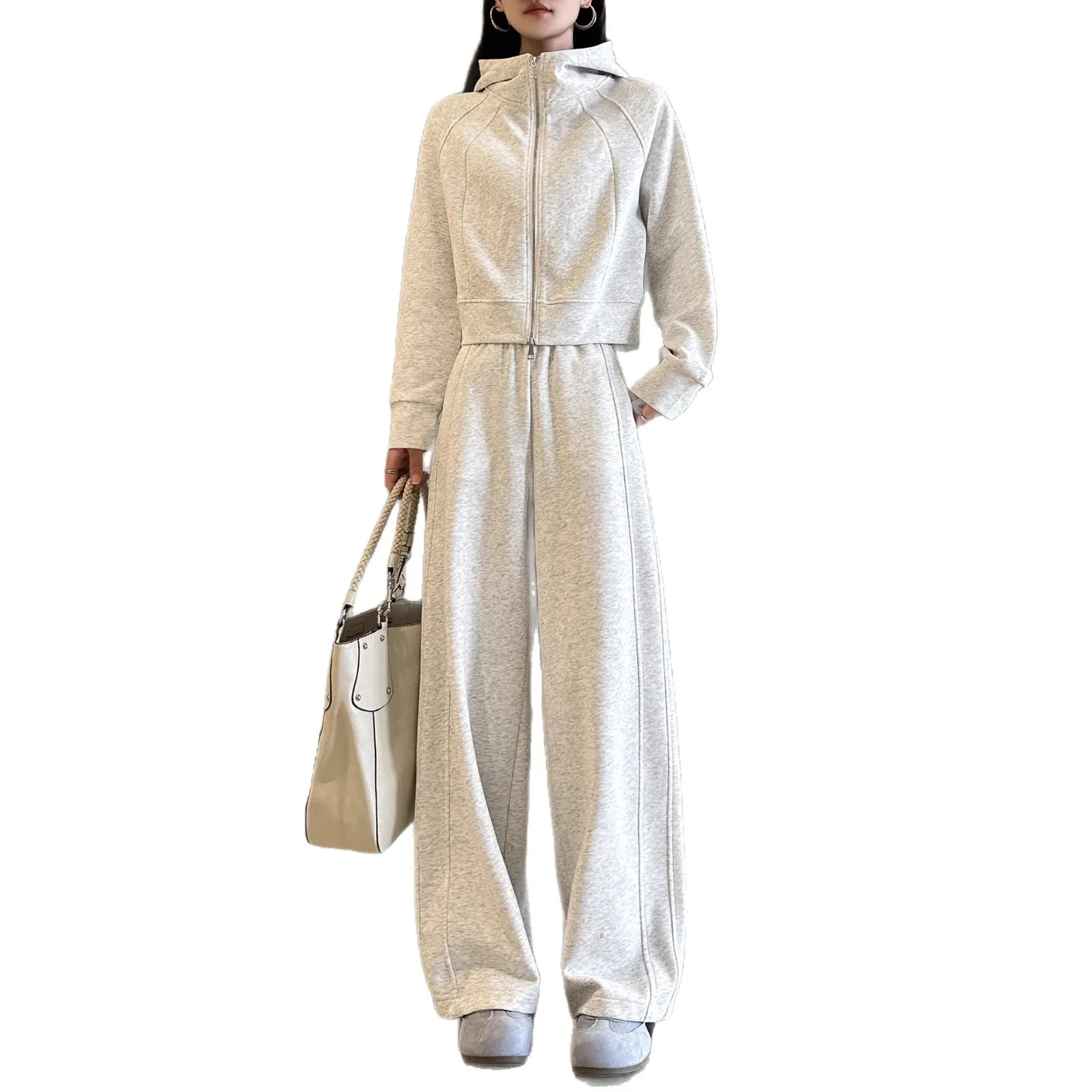 Women's Two-Piece Sportswear Set: Spring/Fall Draped Wide-Leg Sweatpants & Casual Sweatshirt - Fashionable Winter Outerwear Tracksuit for Ladies thumbnail 5