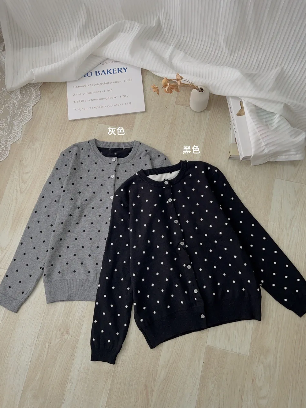 Women's Korean Style Polka Dot Knitted Cardigan Jacket - Soft, Versatile Autumn Winter Fashion Sweater Top thumbnail 6