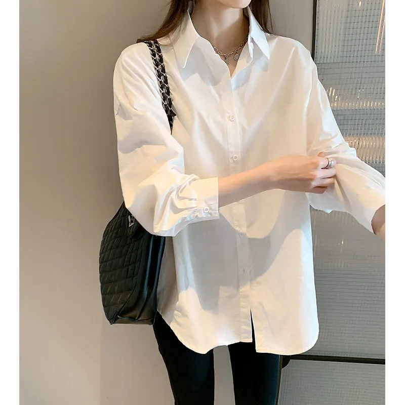 Women's White Long Sleeve Shirt - Korean Style Autumn Top, Versatile Western Design, Casual Inner Wear for Ladies thumbnail 1