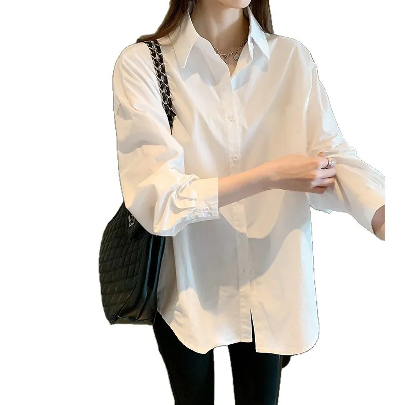 Women's White Long Sleeve Shirt - Korean Style Autumn Top, Versatile Western Design, Casual Inner Wear for Ladies thumbnail 5