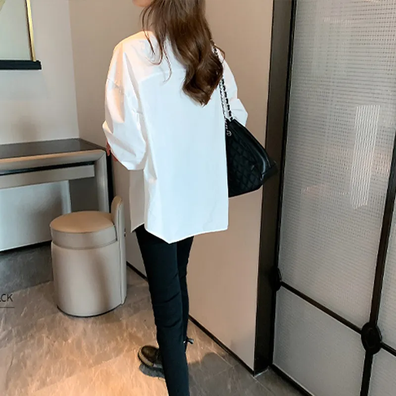 Women's White Long Sleeve Shirt - Korean Style Autumn Top, Versatile Western Design, Casual Inner Wear for Ladies showcase 5