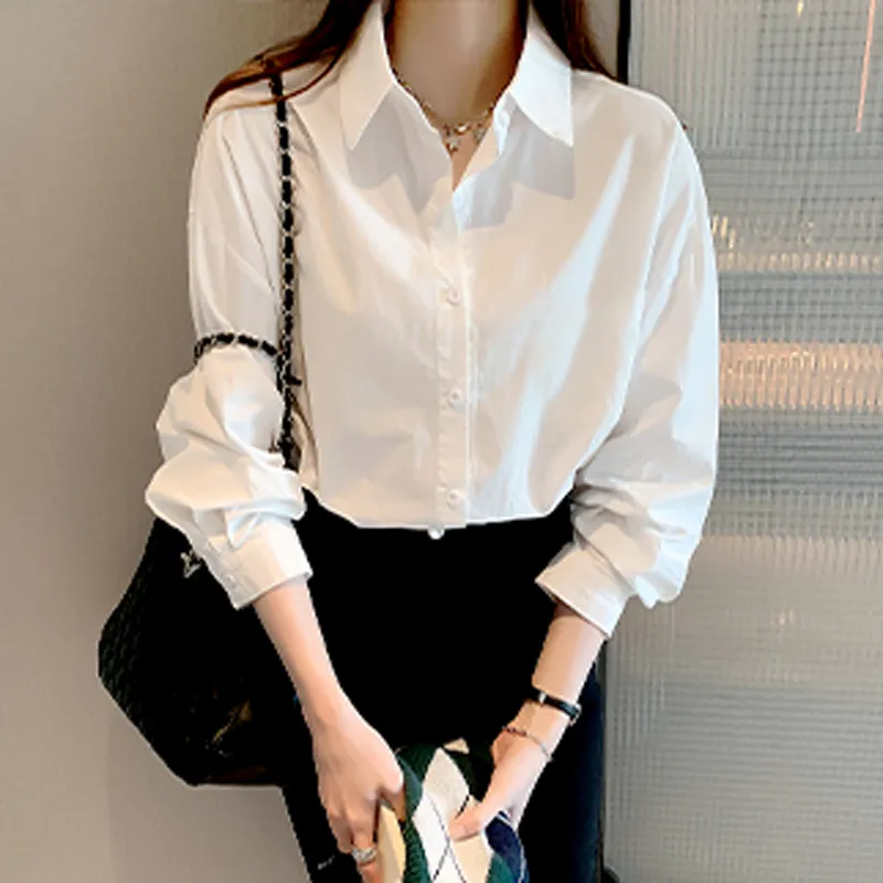 Women's White Long Sleeve Shirt - Korean Style Autumn Top, Versatile Western Design, Casual Inner Wear for Ladies showcase 3