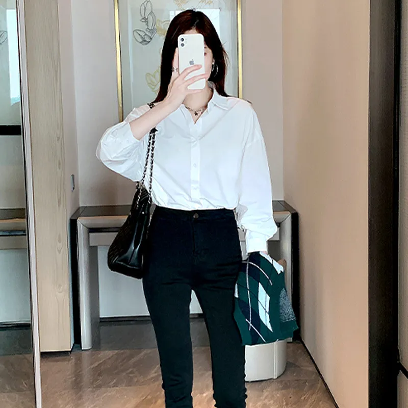 Women's White Long Sleeve Shirt - Korean Style Autumn Top, Versatile Western Design, Casual Inner Wear for Ladies showcase 6