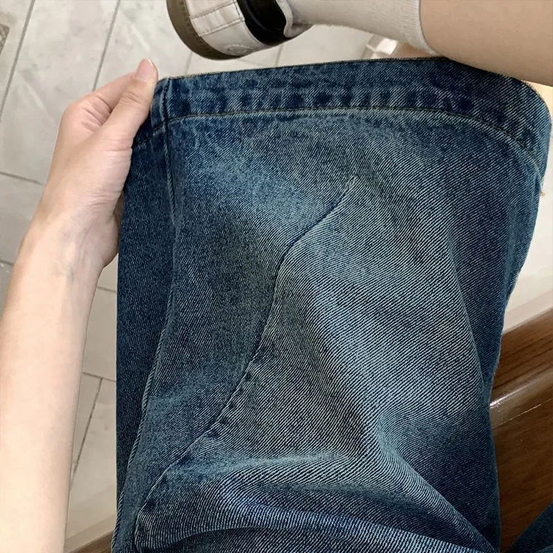 Women's Vintage Blue Denim Shorts - 2025 Summer Fashion, High Waist, Slimming, Loose Fit, Wide Leg, Knee Length, Trendy Jeans Pants thumbnail 5