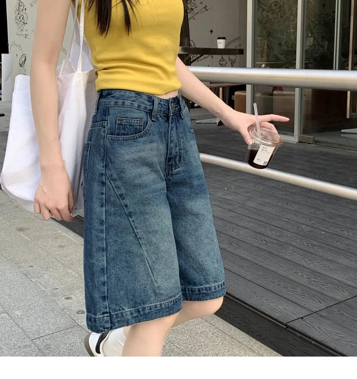 Women's Vintage Blue Denim Shorts - 2025 Summer Fashion, High Waist, Slimming, Loose Fit, Wide Leg, Knee Length, Trendy Jeans Pants showcase 3