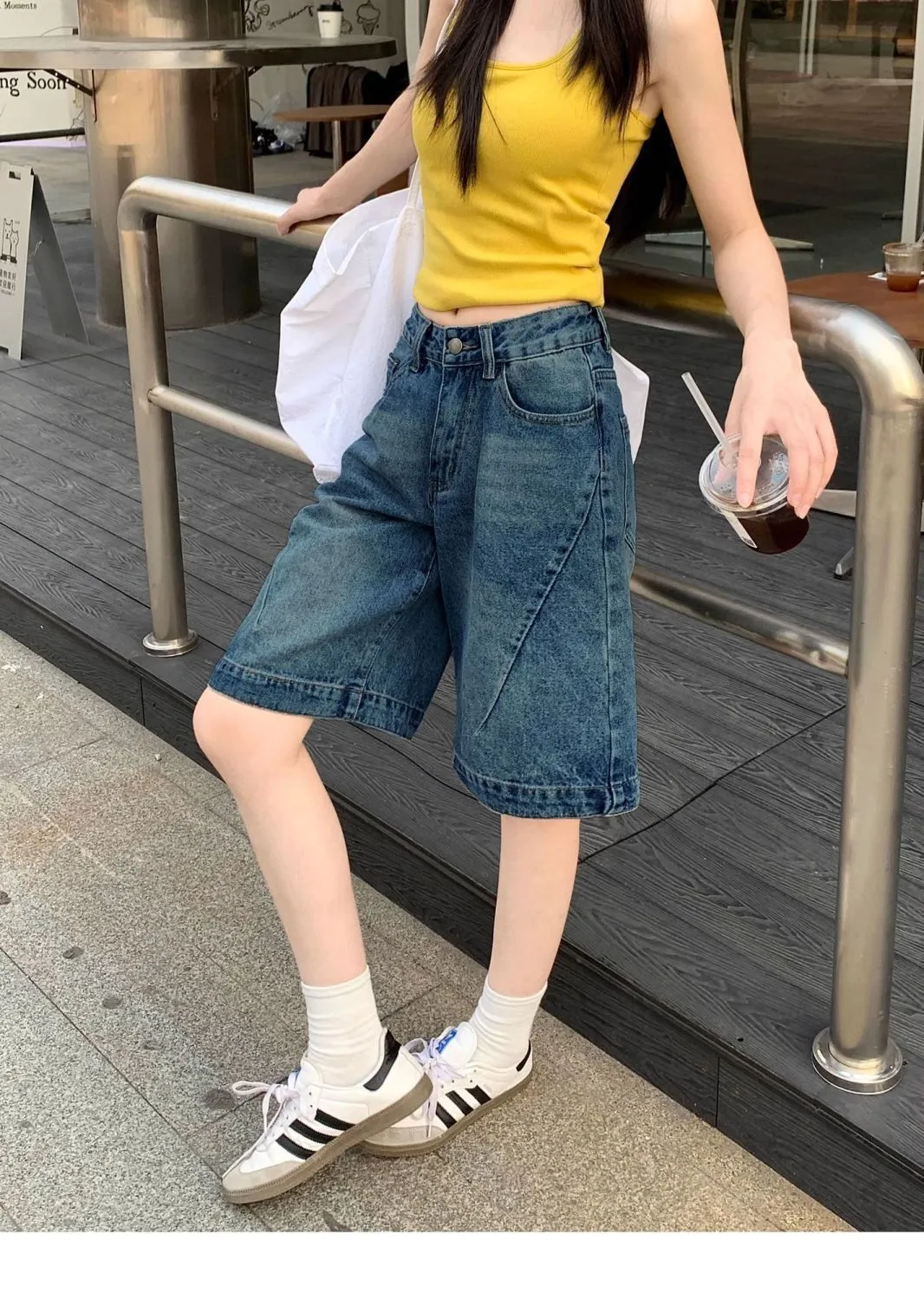 Women's Vintage Blue Denim Shorts - 2025 Summer Fashion, High Waist, Slimming, Loose Fit, Wide Leg, Knee Length, Trendy Jeans Pants showcase 9