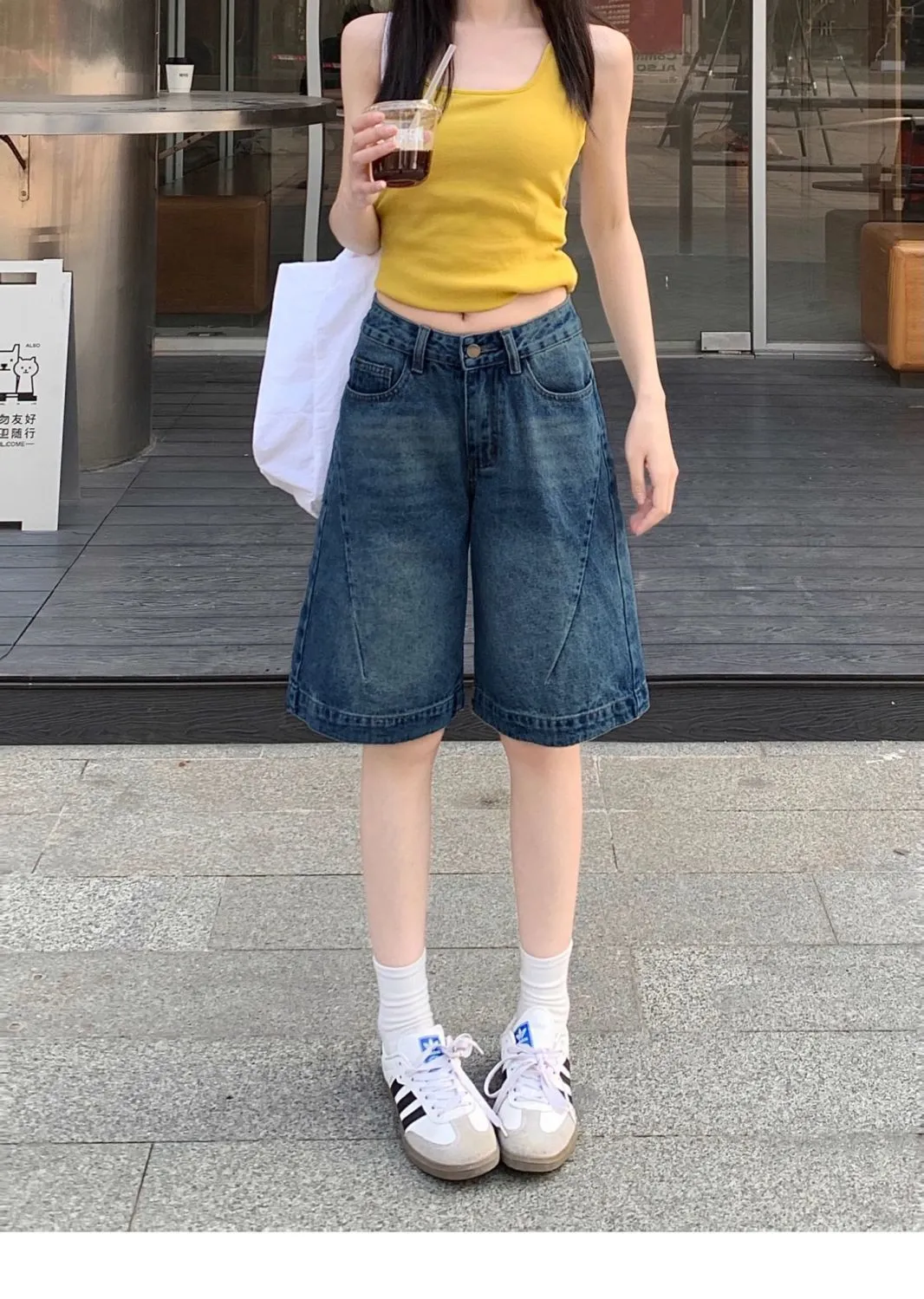 Women's Vintage Blue Denim Shorts - 2025 Summer Fashion, High Waist, Slimming, Loose Fit, Wide Leg, Knee Length, Trendy Jeans Pants showcase 11