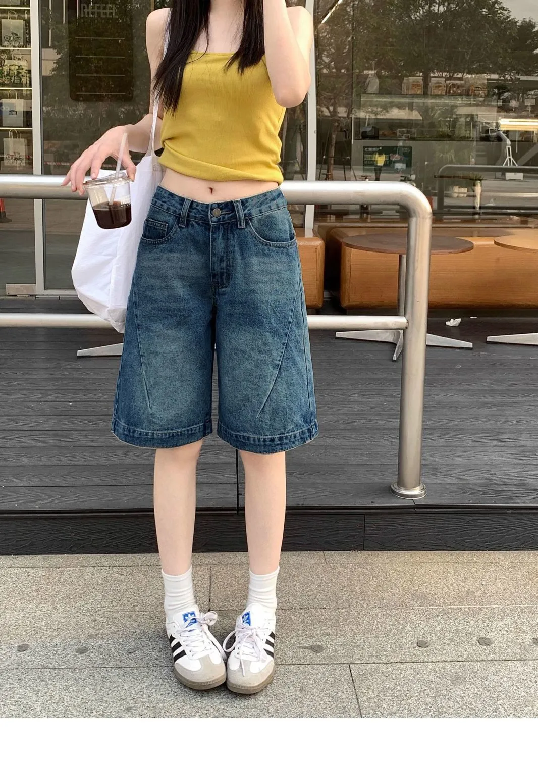 Women's Vintage Blue Denim Shorts - 2025 Summer Fashion, High Waist, Slimming, Loose Fit, Wide Leg, Knee Length, Trendy Jeans Pants showcase 8
