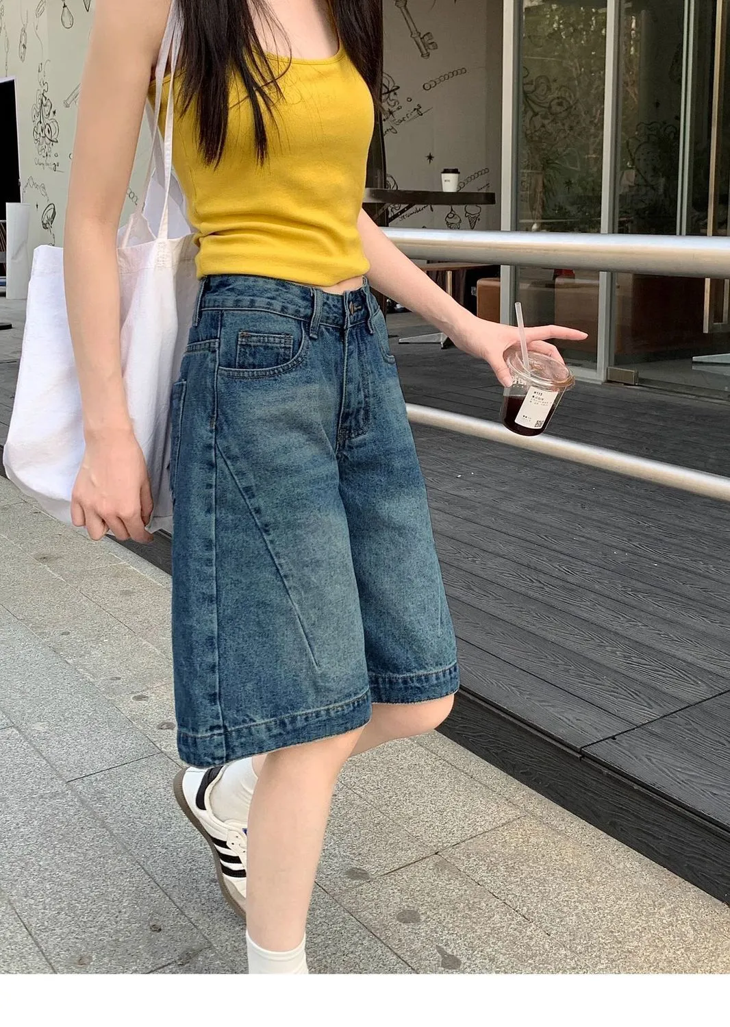Women's Vintage Blue Denim Shorts - 2025 Summer Fashion, High Waist, Slimming, Loose Fit, Wide Leg, Knee Length, Trendy Jeans Pants showcase 7