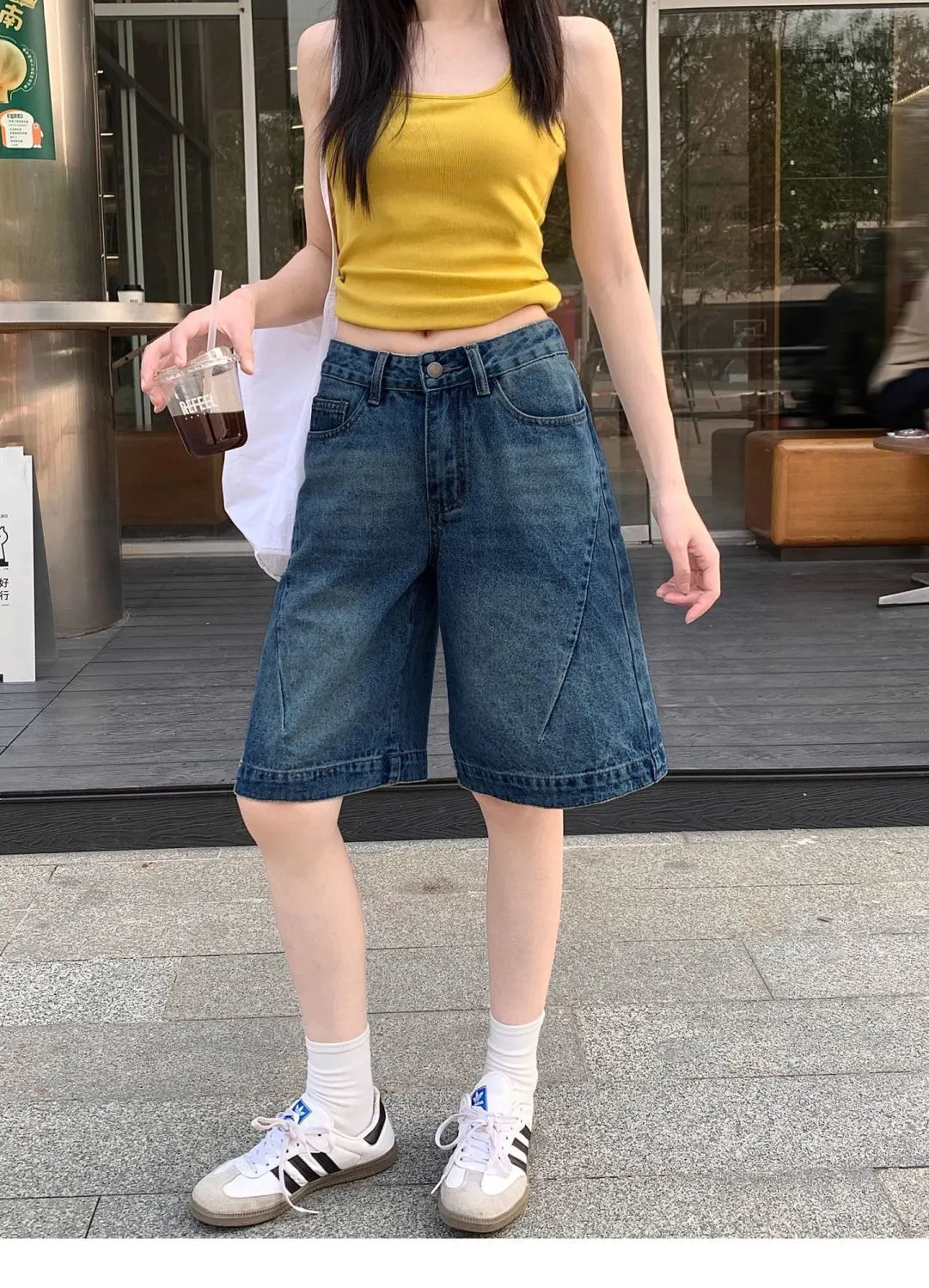 Women's Vintage Blue Denim Shorts - 2025 Summer Fashion, High Waist, Slimming, Loose Fit, Wide Leg, Knee Length, Trendy Jeans Pants showcase 5