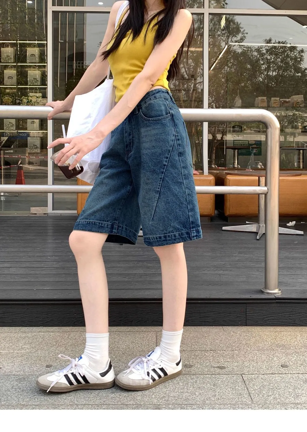 Women's Vintage Blue Denim Shorts - 2025 Summer Fashion, High Waist, Slimming, Loose Fit, Wide Leg, Knee Length, Trendy Jeans Pants showcase 10