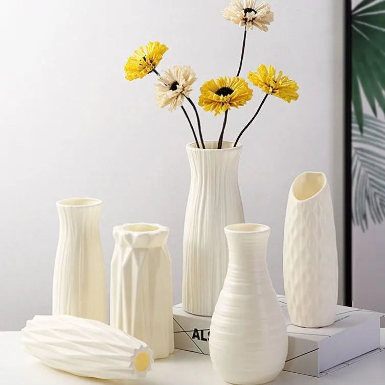 Nordic Style Plastic Vase - Modern Home Decor, Living Room Decoration, Drop-Resistant, Creative, Simple, Fresh Flower Vase for Table Centerpiece thumbnail 1