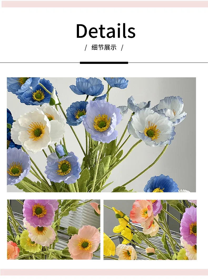 Artificial Poppy Flowers for Home Wedding Decoration - Realistic Silk Poppies, Photography Props, Net Red Style, Floral Arrangement showcase 6