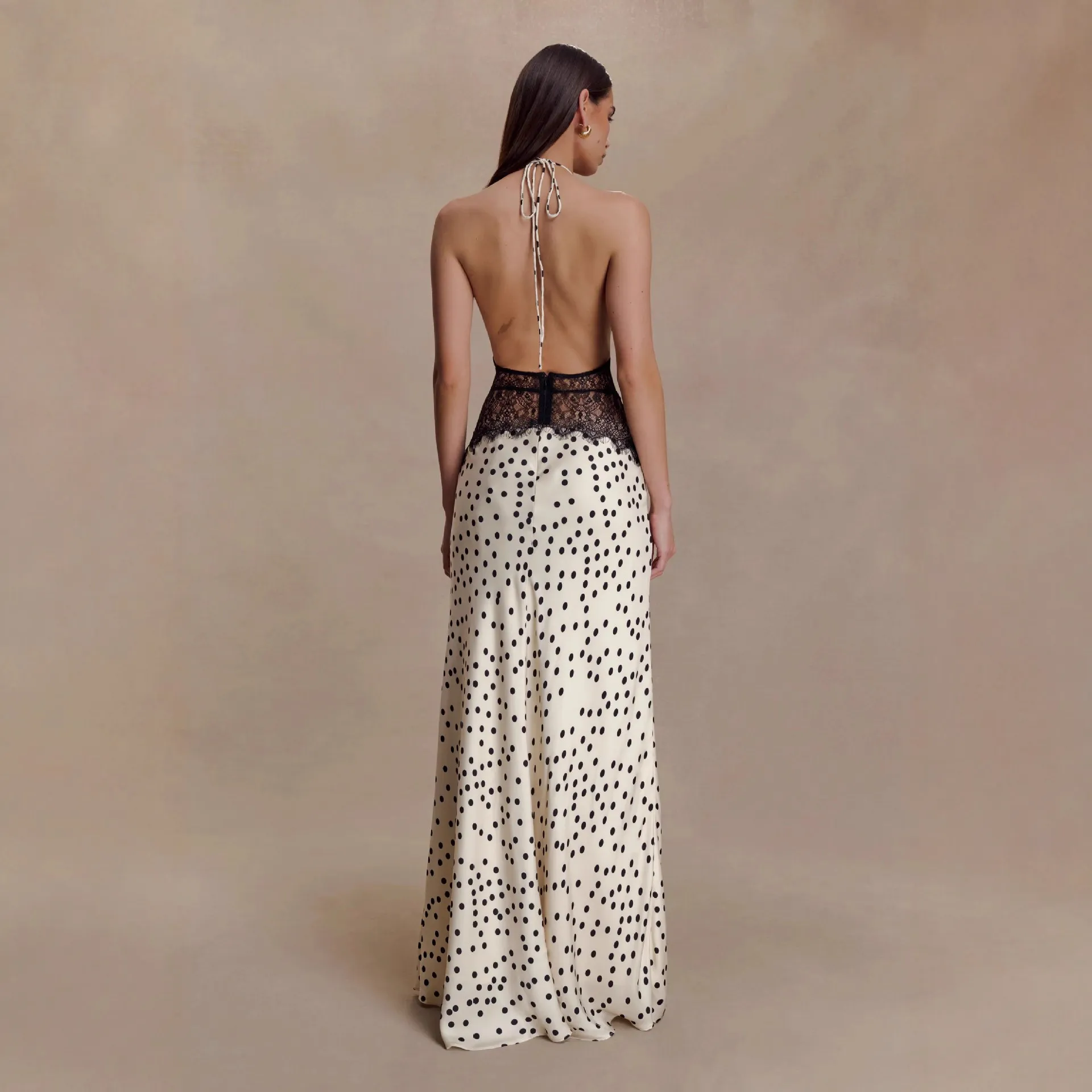 Women's Elegant Polka Dot Lace Maxi Dress, Sexy Backless Evening Gown, Slim Waist Party Dress for Ladies thumbnail 4