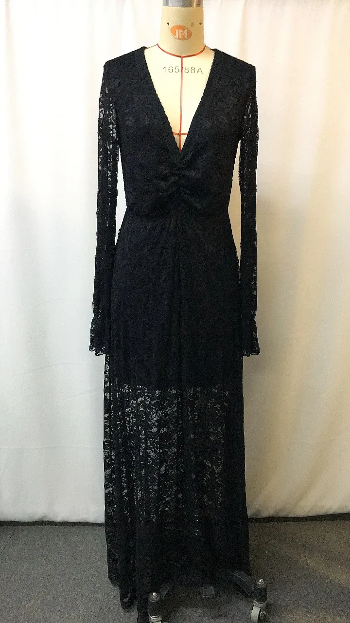 Women's Elegant Lace Long Dress - Square Neck Bell Sleeve Fashionable Spring Summer Autumn Party Dress for Ladies showcase 3