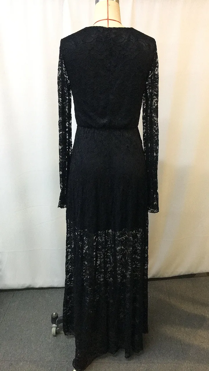 Women's Elegant Lace Long Dress - Square Neck Bell Sleeve Fashionable Spring Summer Autumn Party Dress for Ladies showcase 4