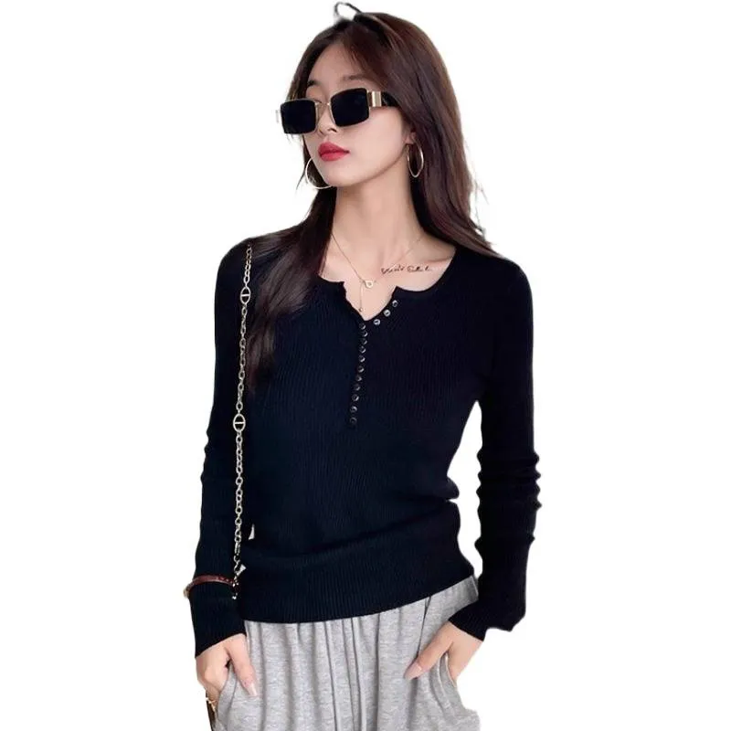 Women's Knitted Bottoming Shirt - Stylish Thin Gray Collar Top, Slim Fit Early Autumn Sweater 2025 - Casual Long Sleeve Pullover thumbnail 5