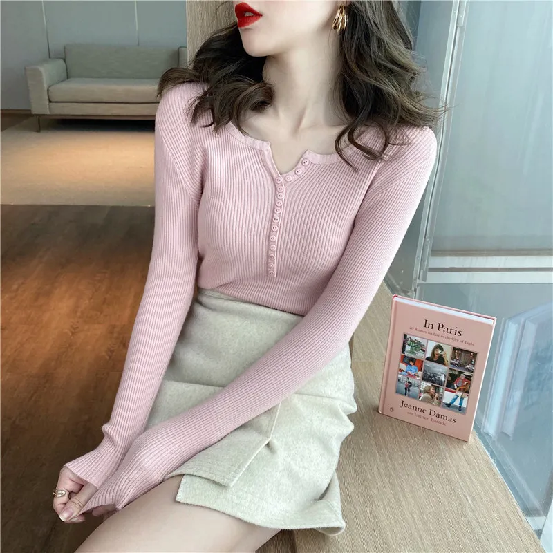 Women's Knitted Bottoming Shirt - Stylish Thin Gray Collar Top, Slim Fit Early Autumn Sweater 2025 - Casual Long Sleeve Pullover thumbnail 7