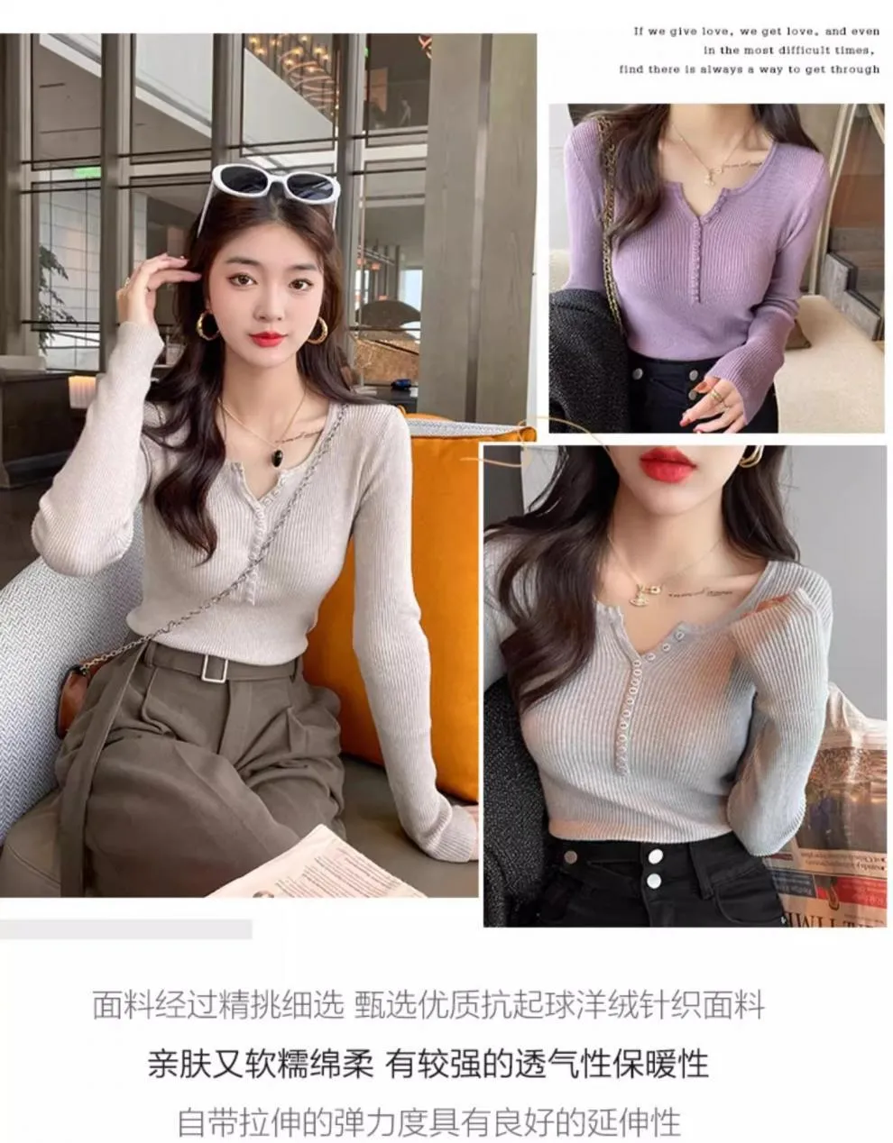 Women's Knitted Bottoming Shirt - Stylish Thin Gray Collar Top, Slim Fit Early Autumn Sweater 2025 - Casual Long Sleeve Pullover showcase 12