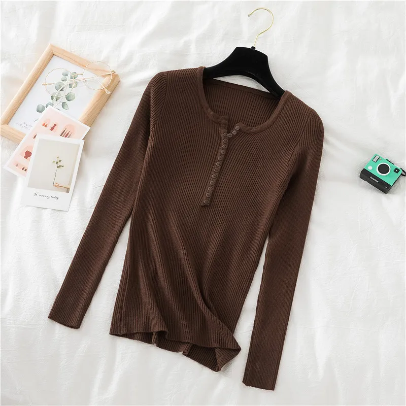 Women's Knitted Bottoming Shirt - Stylish Thin Gray Collar Top, Slim Fit Early Autumn Sweater 2025 - Casual Long Sleeve Pullover thumbnail 6