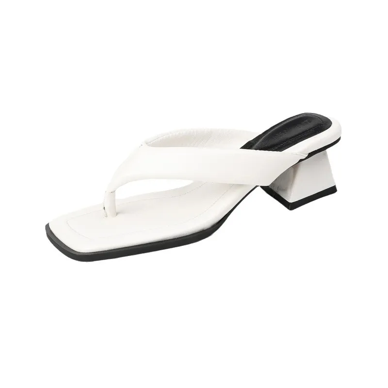 Women's Square Toe Thong Sandals - 2025 Summer Fashion High Heel Slip-Ons - Niche Lazy Style Herringbone Design Outerwear thumbnail 5