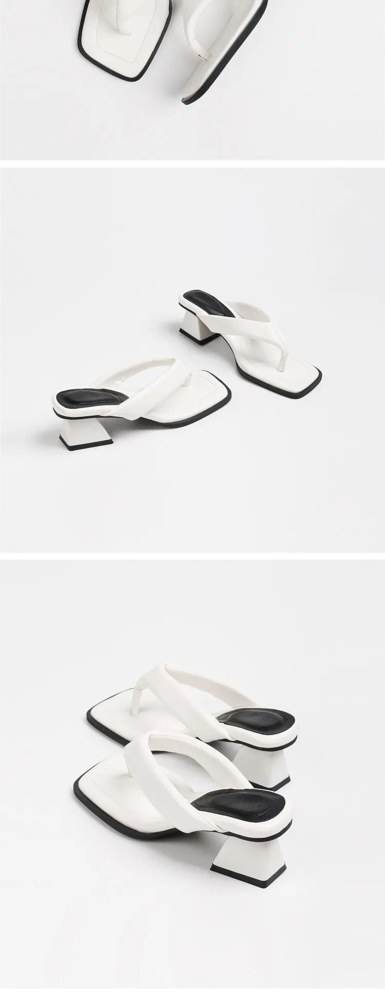 Women's Square Toe Thong Sandals - 2025 Summer Fashion High Heel Slip-Ons - Niche Lazy Style Herringbone Design Outerwear showcase 10