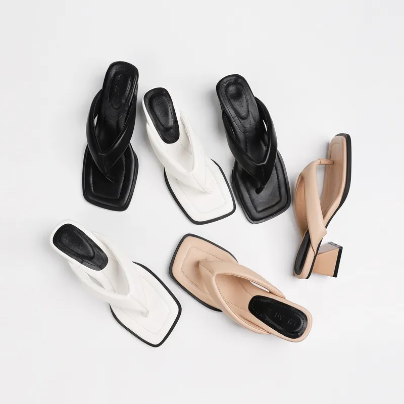 Women's Square Toe Thong Sandals - 2025 Summer Fashion High Heel Slip-Ons - Niche Lazy Style Herringbone Design Outerwear thumbnail 2