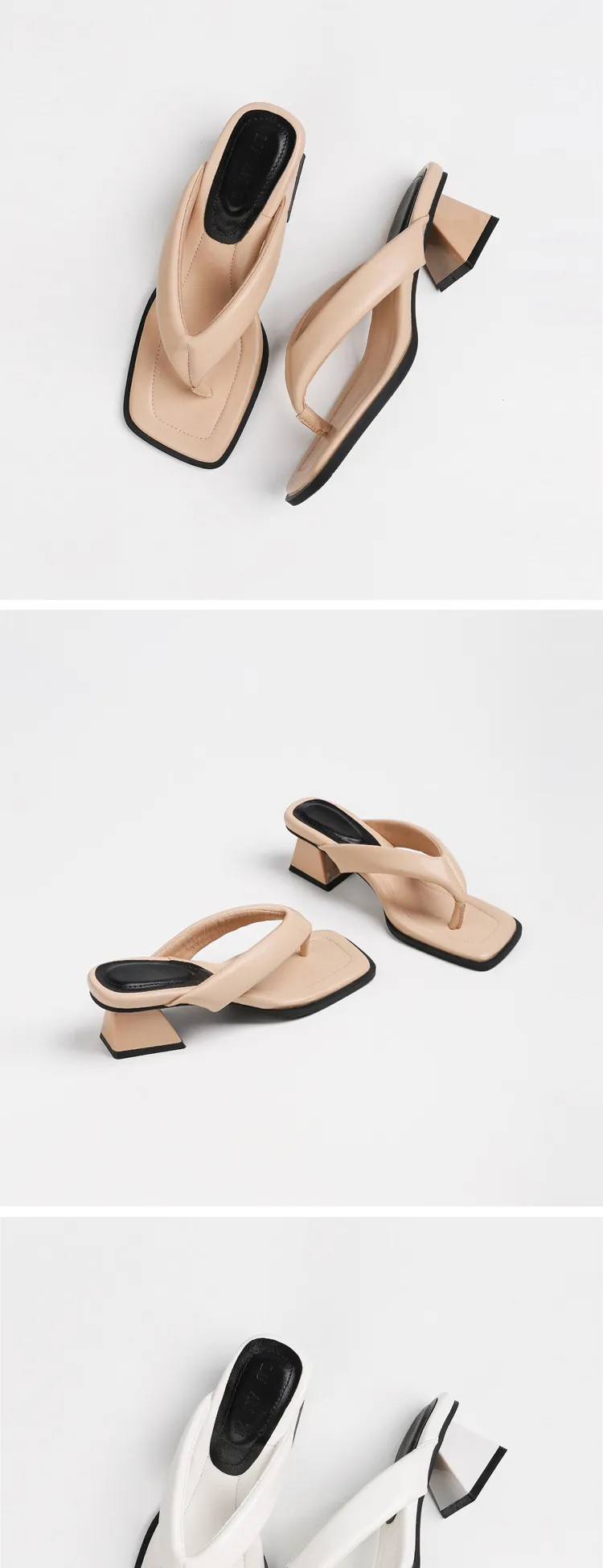 Women's Square Toe Thong Sandals - 2025 Summer Fashion High Heel Slip-Ons - Niche Lazy Style Herringbone Design Outerwear showcase 9