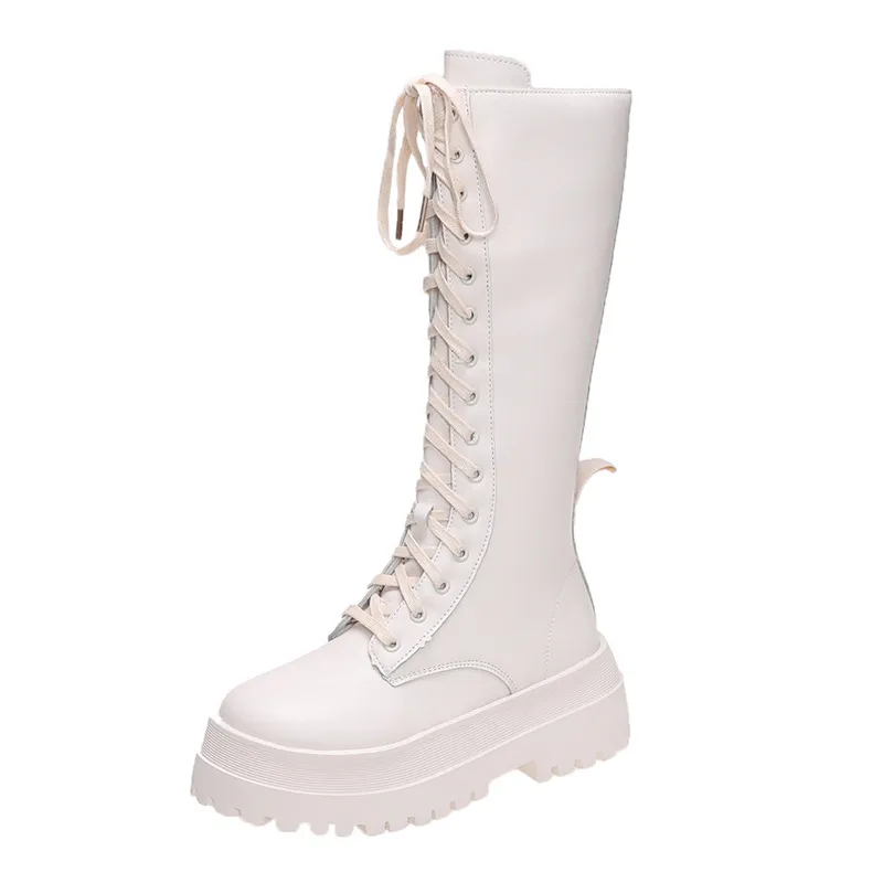 Women's Knee High Boots 2023 Autumn British Style Lace-Up Slimming Knight Boots Thick Sole Martin Boots Fashion Riding Boots for Women thumbnail 7