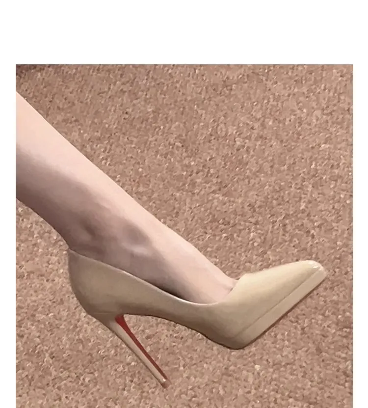 Women's Nude High Heels - Soft Leather Stiletto Pumps with Waterproof Platform, Pointed Toe, Red Bottom, Patent Leather, Sexy Party Shoes - 2024 Fashion showcase 5