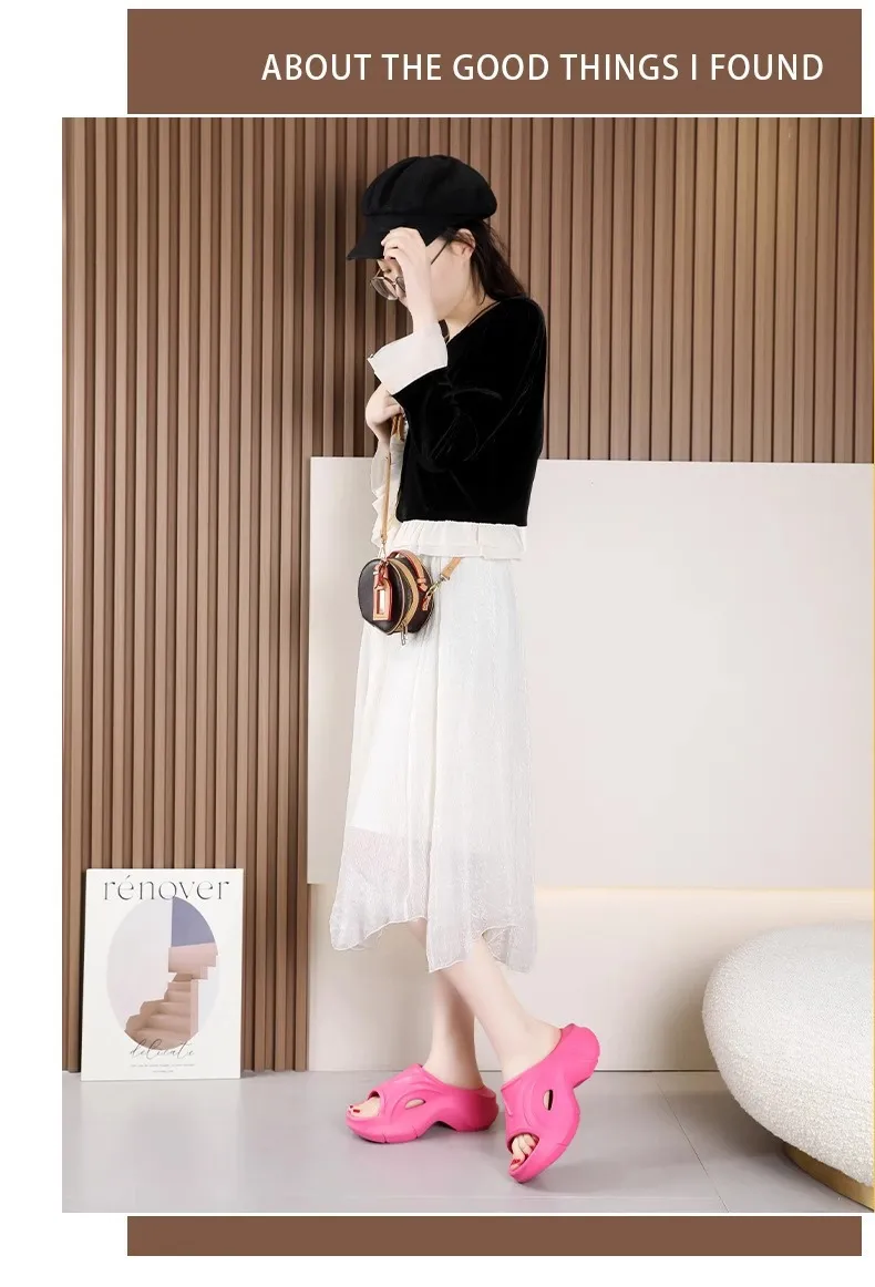 Women's Thick Sole Summer Sandals EVA Platform Height Increasing Anti-Slip Fashionable Home Slippers Student Style Soft Sole Beach Shoes showcase 14
