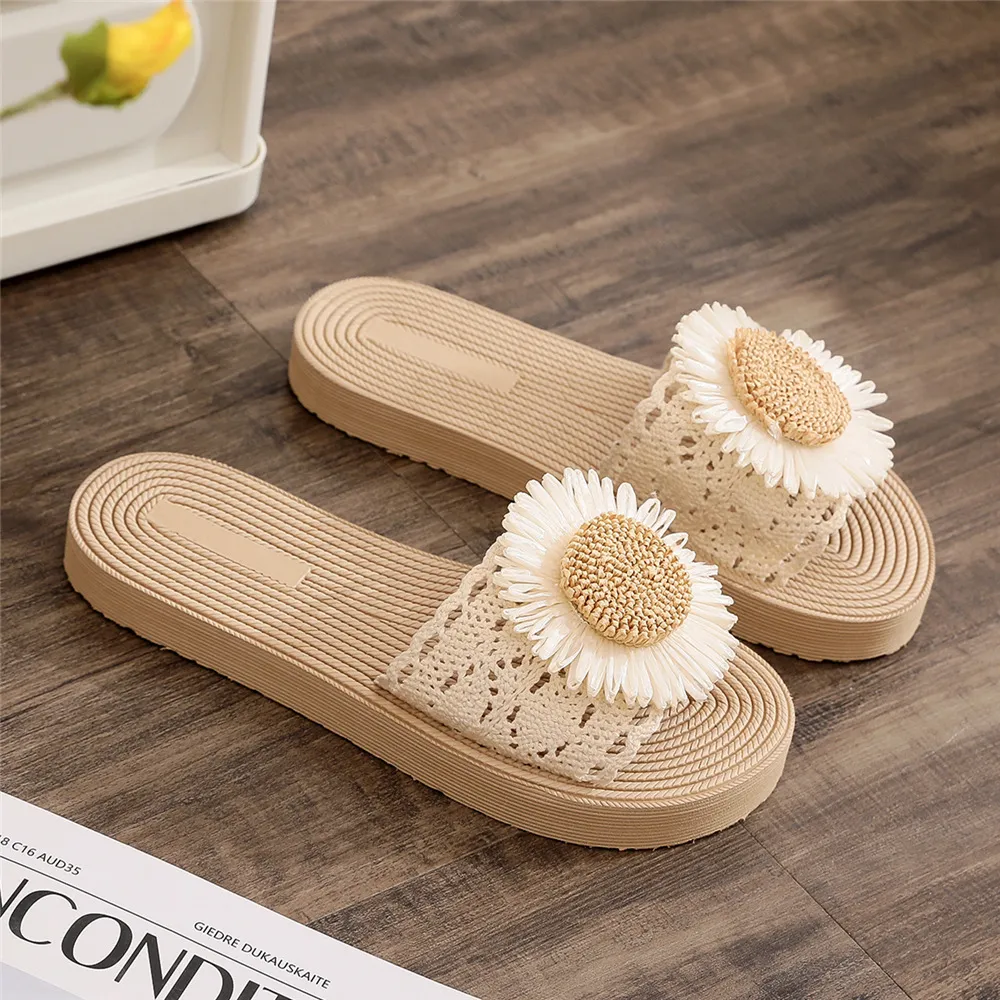 Women's Ethnic Style Espadrille Sandals - Imitation Straw Travel Flip-Flops with Fashionable Beach Flower Design - Comfortable Outdoor Wear thumbnail 8