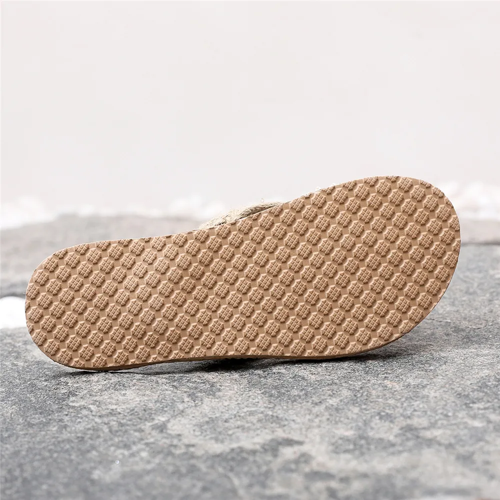 Women's Ethnic Style Espadrille Sandals - Imitation Straw Travel Flip-Flops with Fashionable Beach Flower Design - Comfortable Outdoor Wear showcase 9