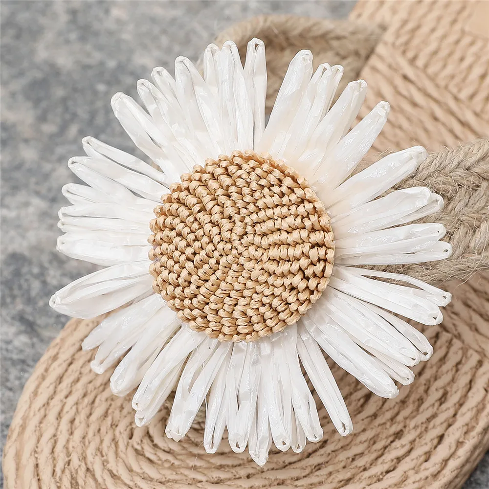Women's Ethnic Style Espadrille Sandals - Imitation Straw Travel Flip-Flops with Fashionable Beach Flower Design - Comfortable Outdoor Wear showcase 7