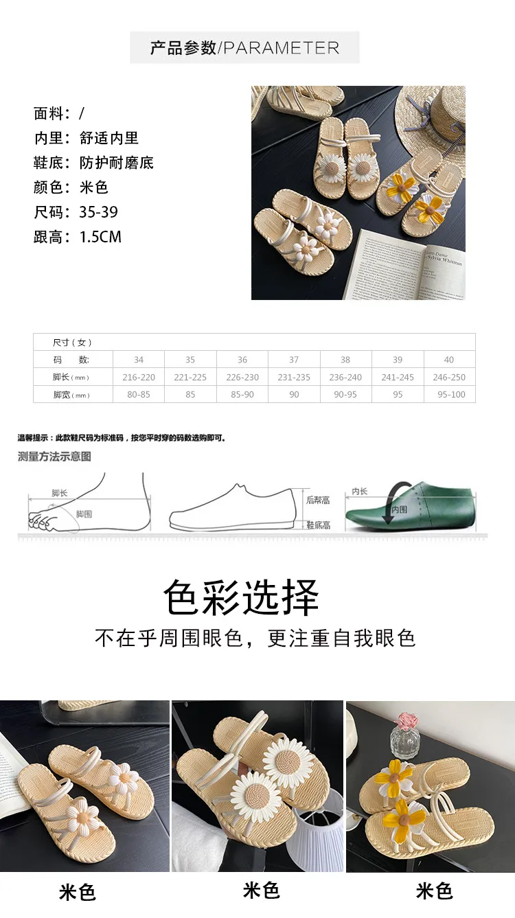 Women's Fashion Straw Slippers Summer Beach Flip-Flops Ethnic Roman Style Two-Wear Sandals - Comfortable and Stylish Flower Design showcase 2