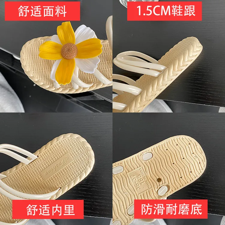 Women's Fashion Straw Slippers Summer Beach Flip-Flops Ethnic Roman Style Two-Wear Sandals - Comfortable and Stylish Flower Design showcase 3