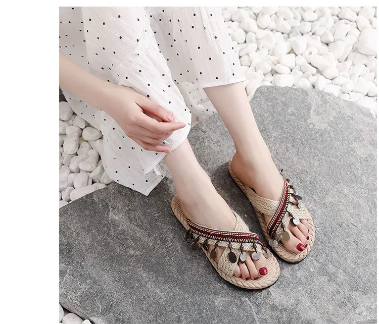 Women's Bohemian Tassel Wedge Heel Slippers - Handmade Ethnic Style Summer Beach Shoes - Comfortable Outdoor Fashion Footwear showcase 20