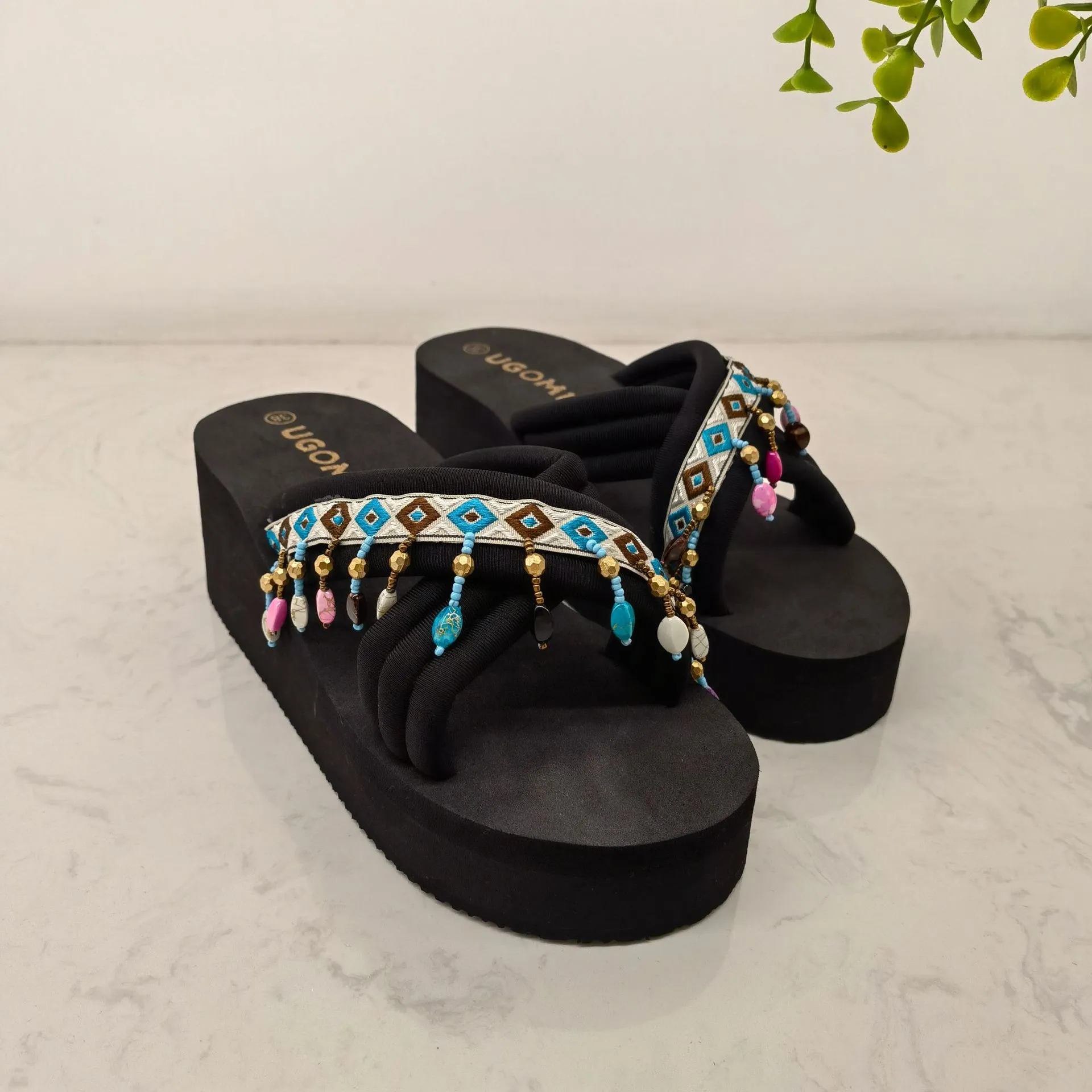 Women's Bohemian Tassel Wedge Heel Slippers - Handmade Ethnic Style Summer Beach Shoes - Comfortable Outdoor Fashion Footwear thumbnail 8