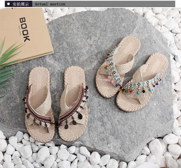 Women's Bohemian Tassel Wedge Heel Slippers - Handmade Ethnic Style Summer Beach Shoes - Comfortable Outdoor Fashion Footwear showcase 14