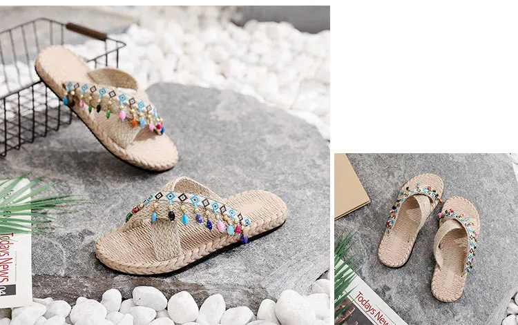 Women's Bohemian Tassel Wedge Heel Slippers - Handmade Ethnic Style Summer Beach Shoes - Comfortable Outdoor Fashion Footwear showcase 16