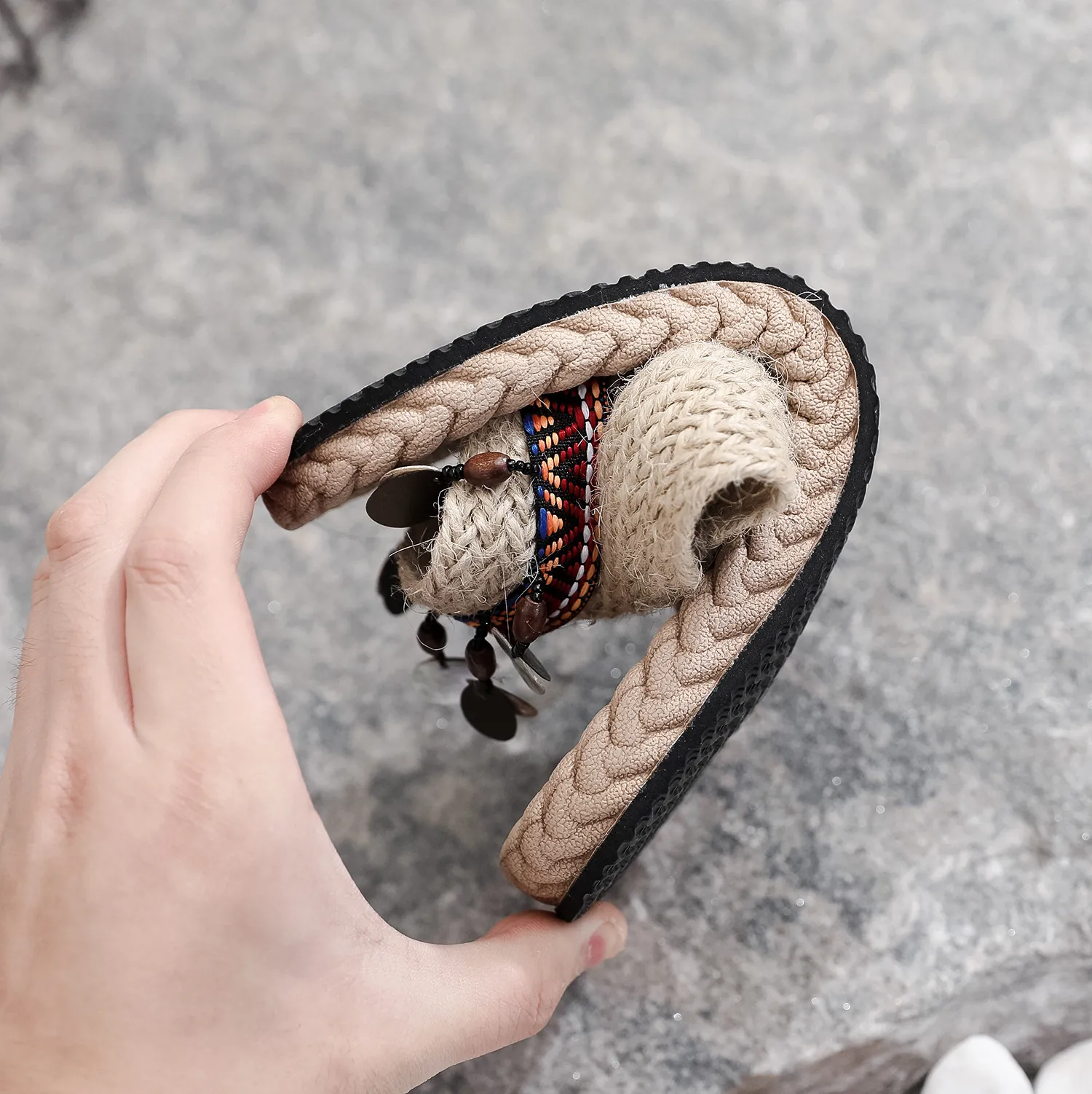 Women's Bohemian Tassel Wedge Heel Slippers - Handmade Ethnic Style Summer Beach Shoes - Comfortable Outdoor Fashion Footwear thumbnail 4