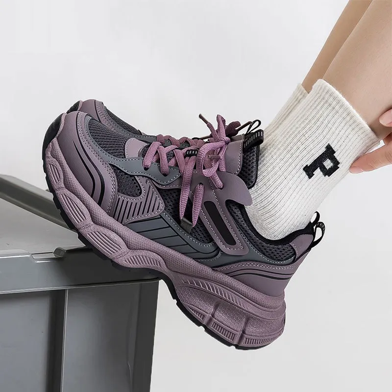 Women's Purple Dad Sneakers - 2025 Trend Chunky Platform Shoes - Height Increasing, Versatile Athletic Casual Shoes for Everyday Wear thumbnail 2