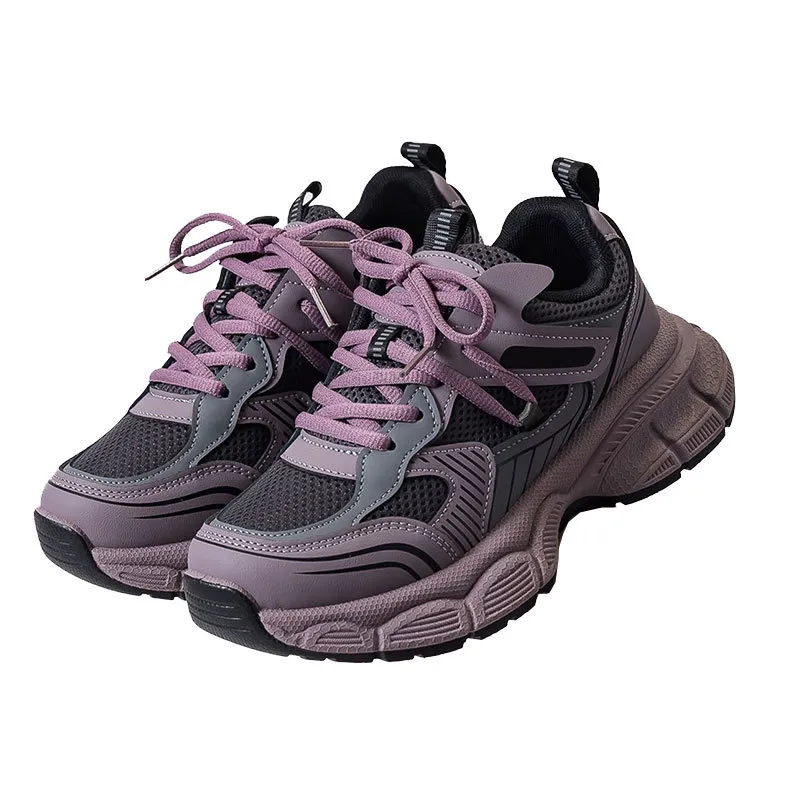 Women's Purple Dad Sneakers - 2025 Trend Chunky Platform Shoes - Height Increasing, Versatile Athletic Casual Shoes for Everyday Wear thumbnail 5