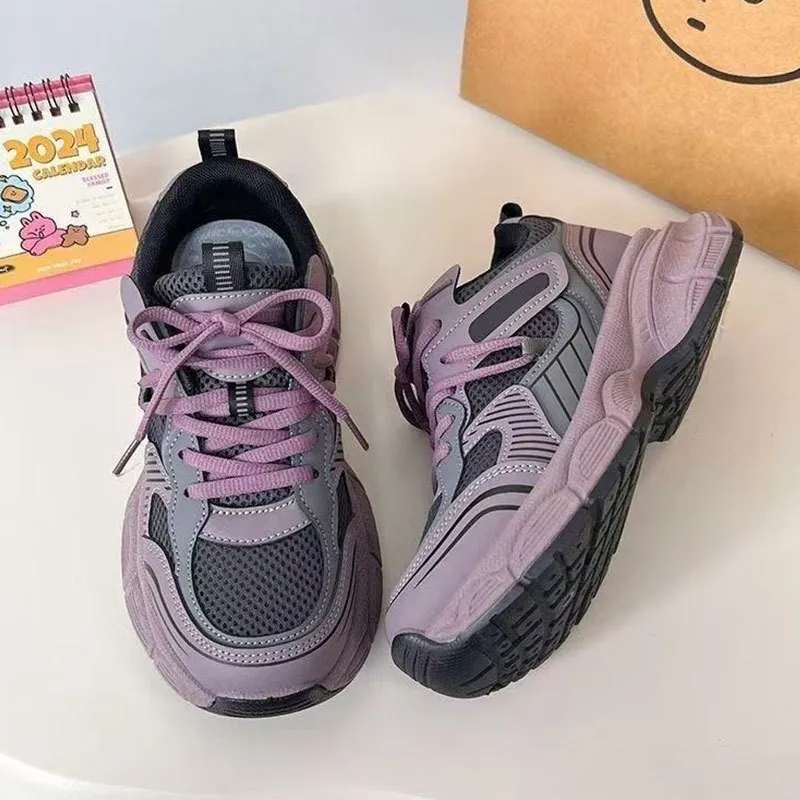 Women's Purple Dad Sneakers - 2025 Trend Chunky Platform Shoes - Height Increasing, Versatile Athletic Casual Shoes for Everyday Wear thumbnail 6