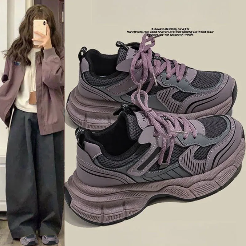 Women's Purple Dad Sneakers - 2025 Trend Chunky Platform Shoes - Height Increasing, Versatile Athletic Casual Shoes for Everyday Wear thumbnail 4