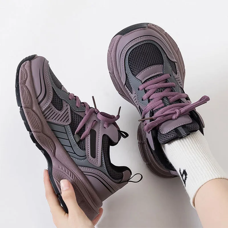 Women's Purple Dad Sneakers - 2025 Trend Chunky Platform Shoes - Height Increasing, Versatile Athletic Casual Shoes for Everyday Wear thumbnail 3