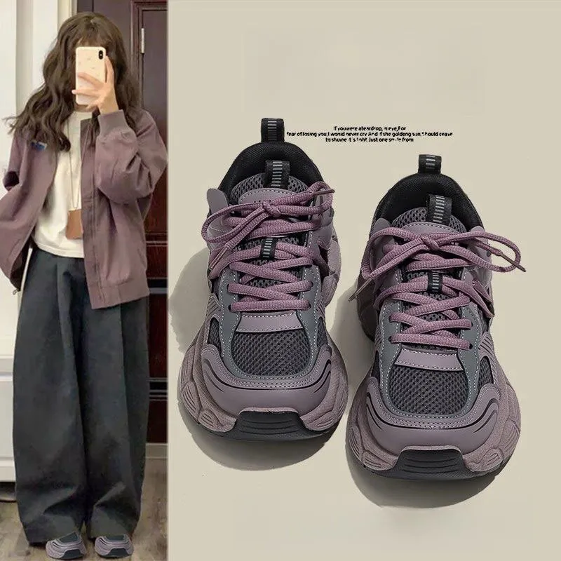Women's Purple Dad Sneakers - 2025 Trend Chunky Platform Shoes - Height Increasing, Versatile Athletic Casual Shoes for Everyday Wear thumbnail 1
