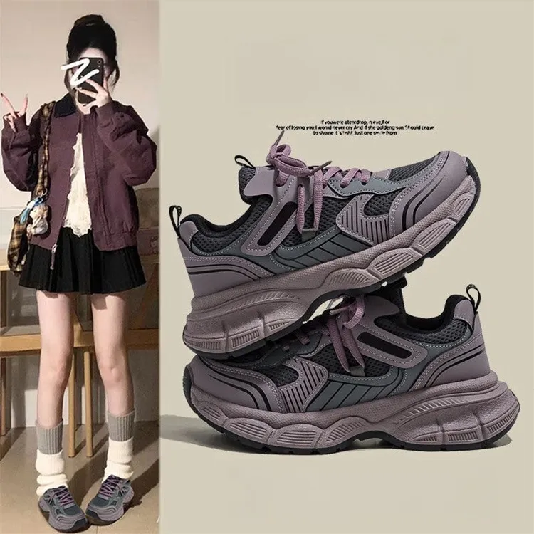 Women's Purple Dad Sneakers - 2025 Trend Chunky Platform Shoes - Height Increasing, Versatile Athletic Casual Shoes for Everyday Wear showcase 3