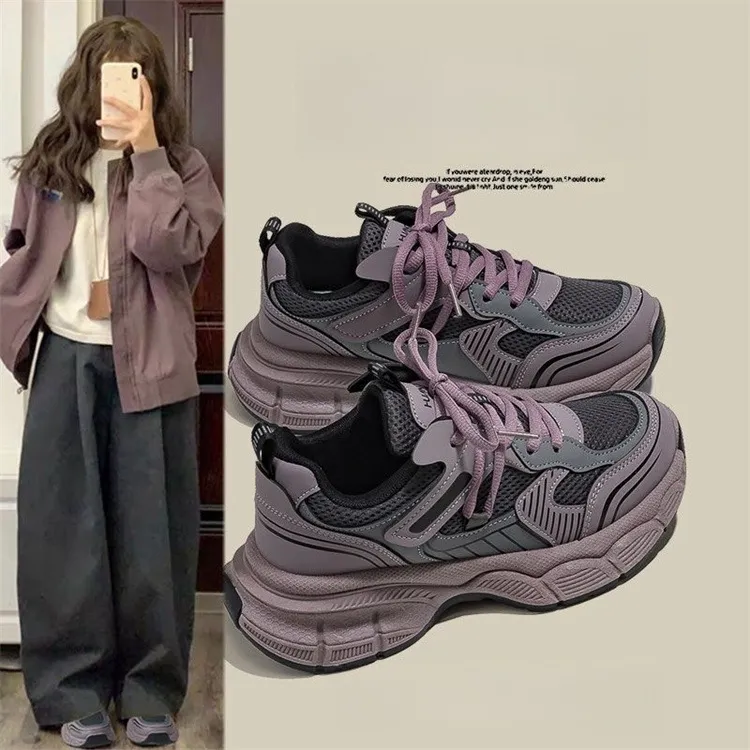 Women's Purple Dad Sneakers - 2025 Trend Chunky Platform Shoes - Height Increasing, Versatile Athletic Casual Shoes for Everyday Wear showcase 2