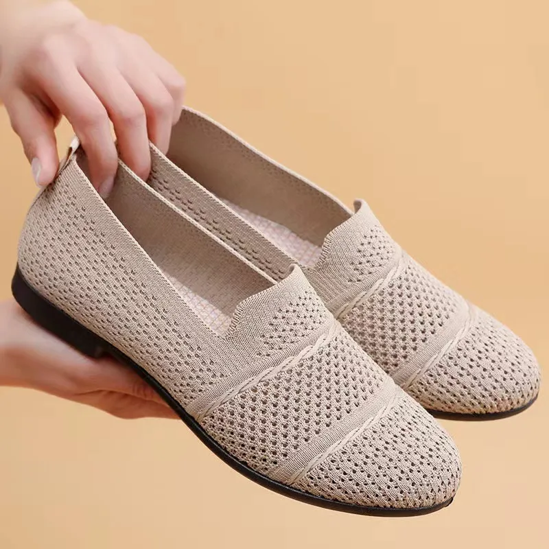 Women's Casual Slip-On Shoes Breathable Lightweight Flying Woven Sneakers Fashion Spring Footwear Comfortable Walking Shoes for Ladies thumbnail 1